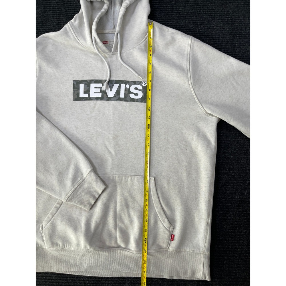 Levis Mens Camo Box Logo Hoodie Oatmeal Heather Fleece Pullover Large - Picture 5 of 9